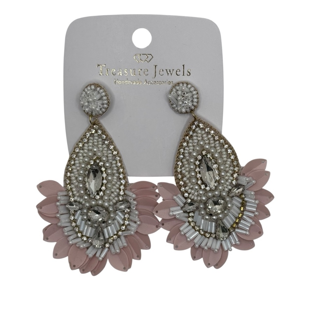 Treasure Jewels - Pink and Silver Beaded Statement Earrings NWT